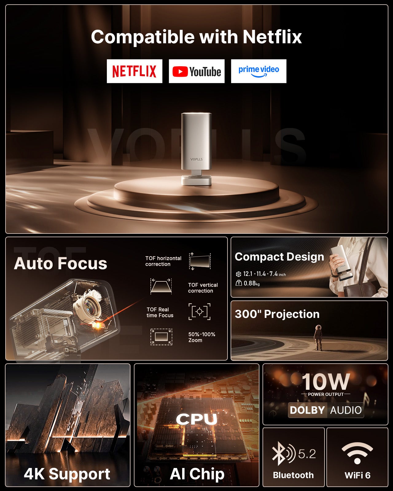 VOPLLS-K3-UK Netflix & Dolby Audio Smart Mini Projecto