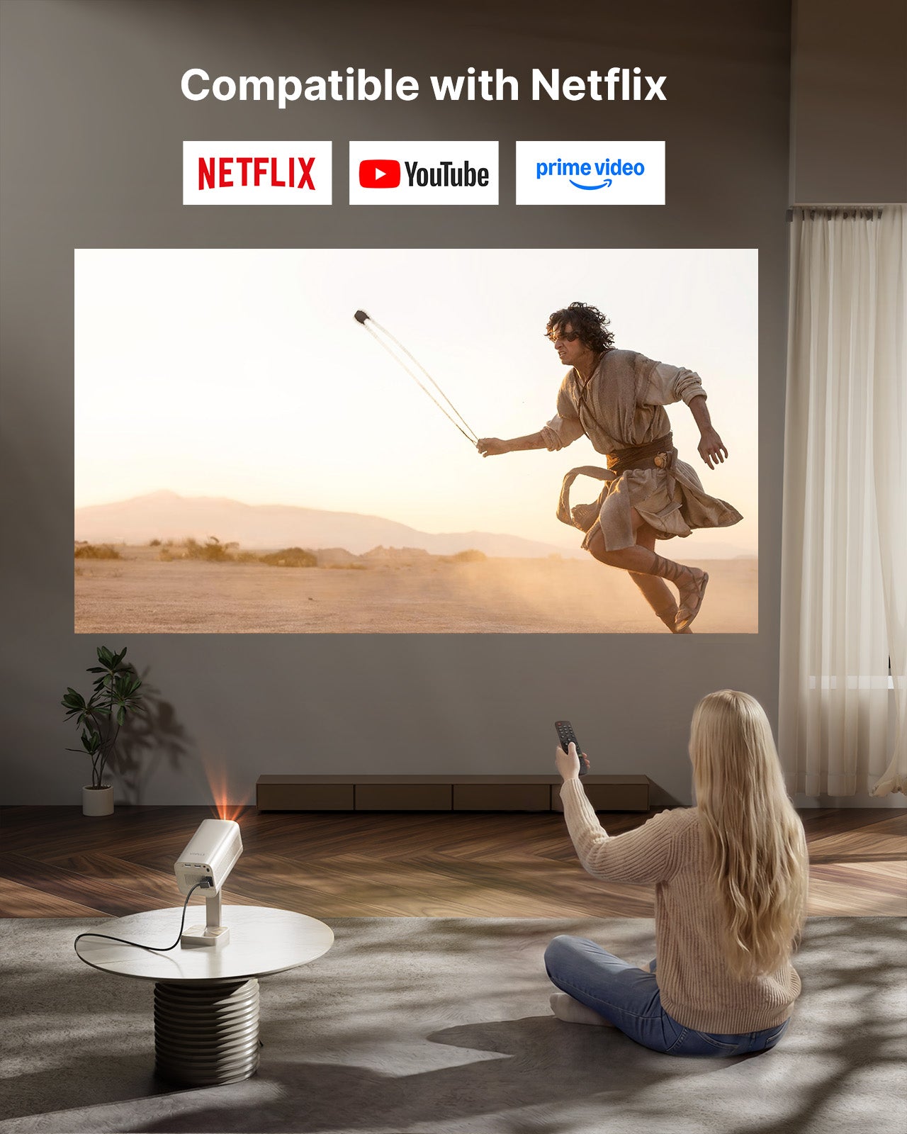 [Officially-Licensed APP & DoIby Audio] Smart Mini Projector with WiFi and Bluetooth, VOPLLS Portable Outdoor Projector 4K Support with TOF Real-Time Focus, Native 1080P Home Movie Projector